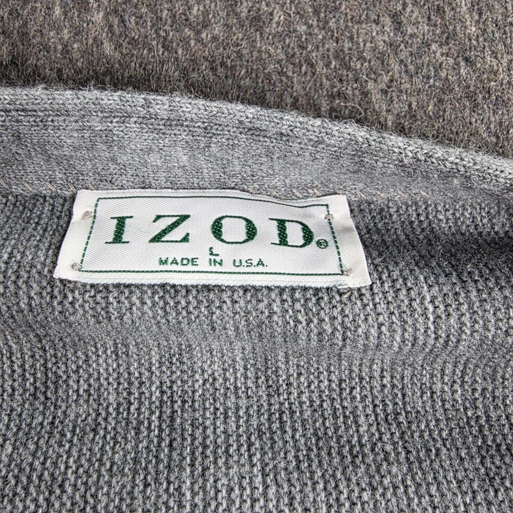 IZOD Cardigan Sweater Men's Large Gray Made In USA VTG - Picture 6 of 10